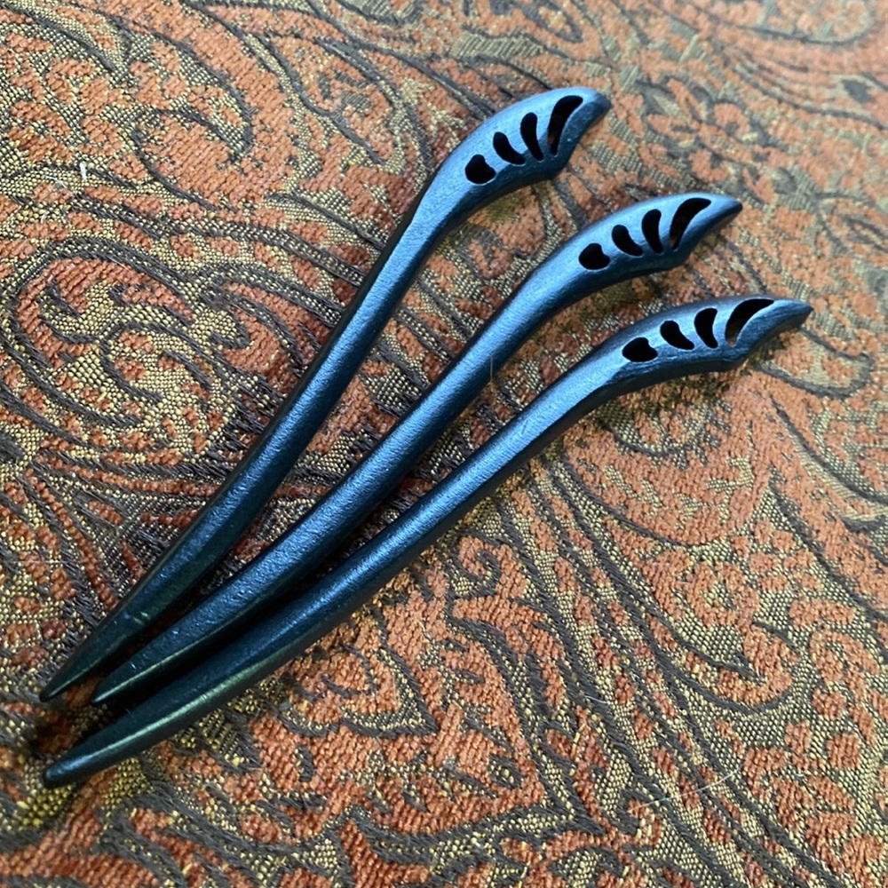3 Etsy Hair Sticks wooden dark dark brown black new 7 1/2 inches Set of 3 sticks - Picture 2 of 9